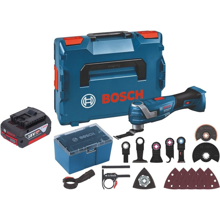 Bosch GOP 18V-34 Multifunktionswerkzeug Set - Inkl. 4,0 Ah Akku, L-Boxx & 17-teiligem Zubehör
