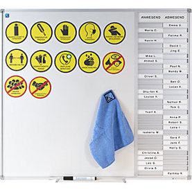 Anwesenheitstafel mit Whiteboard und Magnetfolien