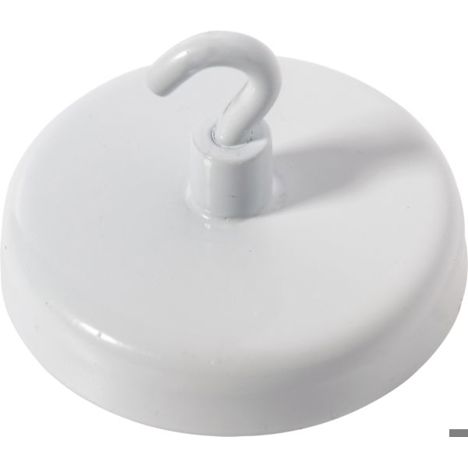 Kraftmagnet mit Haken | Ø 36 mm | Haftkraft ca. 10 kg | weiß | 5 Stück