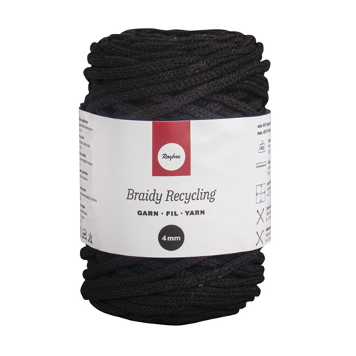 Braidy Recycling Garn - Geflochtenes Makramee-Garn, 4mm Ø, 60m, 250g, Schwarz
