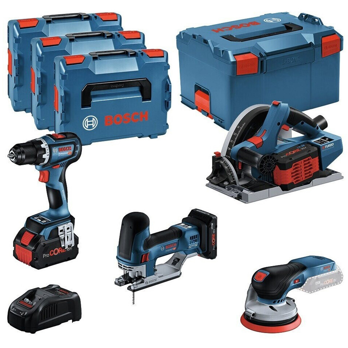 Bosch Professional 18V Profi-Set für Schreiner – Maschinen-Set (0615990N36)