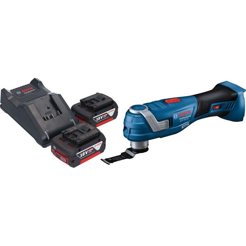 Bosch GOP 18V-34 Multifunktionswerkzeug Set mit 2x 5Ah Akkus und Ladegerät