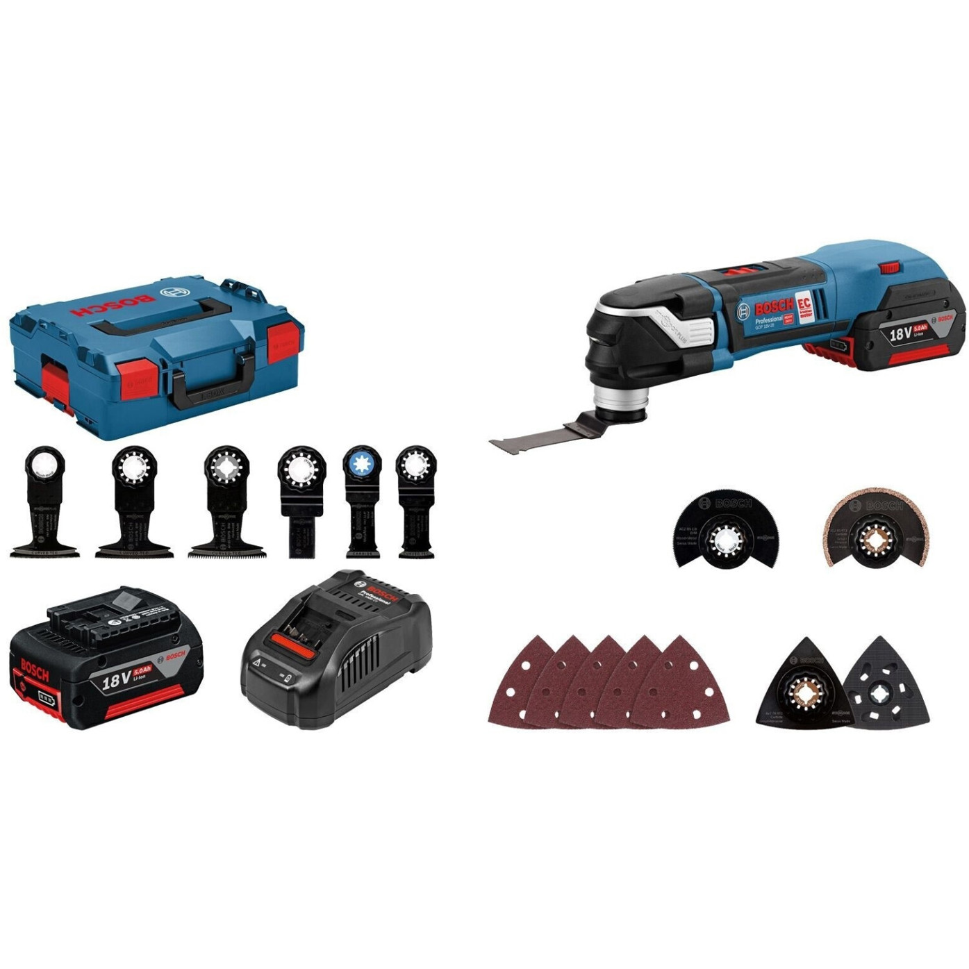 Bosch GOP 18V-28 Professional Multifunktionswerkzeug - Inkl. 2 Akkus, L-Boxx & Zubehör-Set