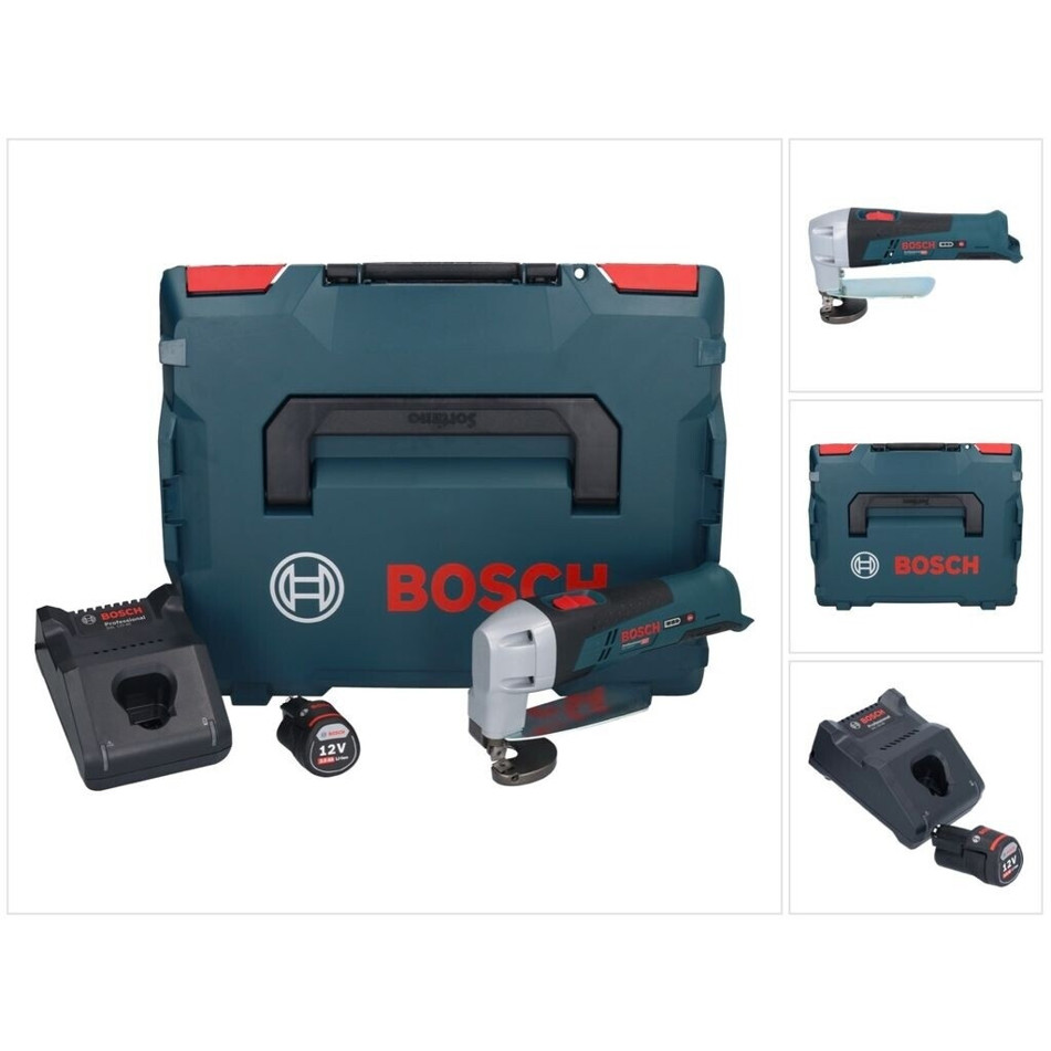 Bosch GSC 12 V-13 Professional Blechschneider Set (3,0 Ah Akku + Ladegerät + L-Boxx)