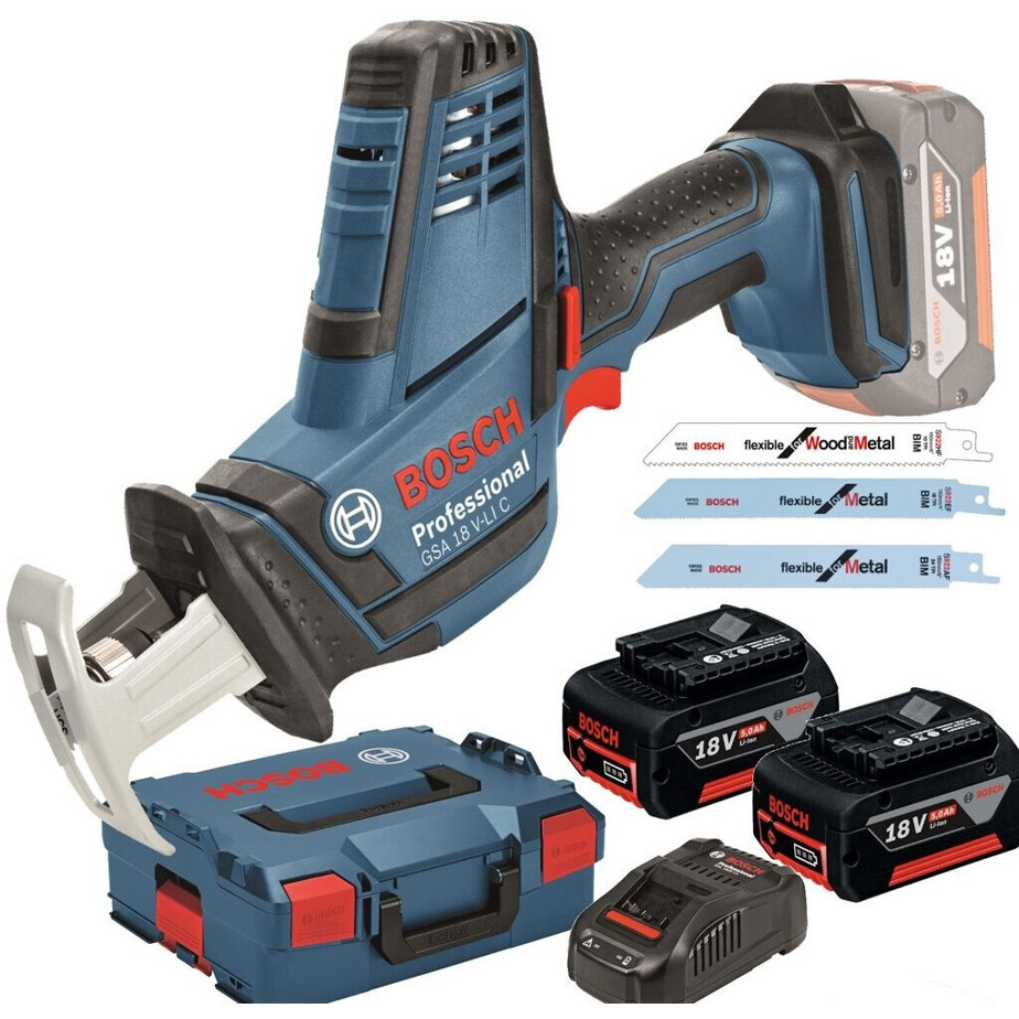 Bosch GSA 18 V-Li C Professional Säbelsäge Set (2 x 5,0 Ah Akkus + Ladegerät) in L-Boxx