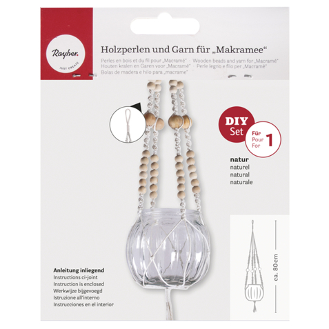 Holzperlen und Garn Set für Makramee - Naturton - Bastelpackung