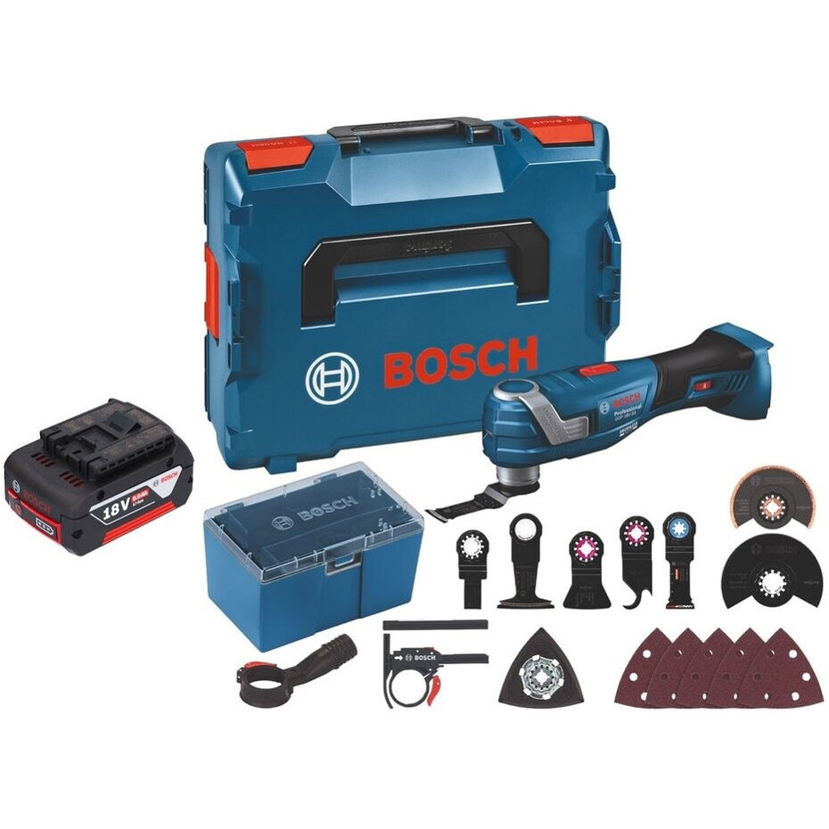 Bosch GOP 18V-34 Multifunktionswerkzeug - 1x 5,0 Ah Akku, 17-teiliges Zubehörset und L-Boxx