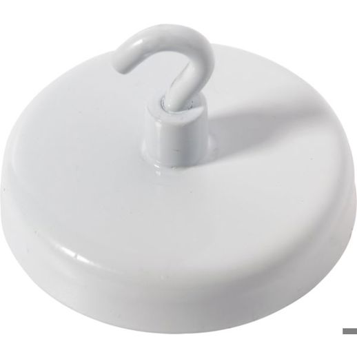 Kraftmagnet mit Haken | Ø 47 mm | Haftkraft ca. 18 kg | weiß | 5 Stück