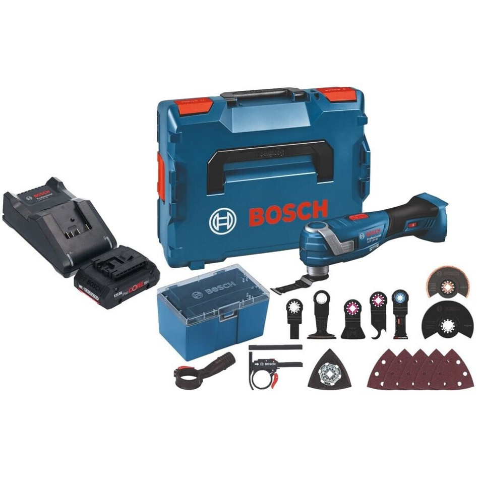 Bosch GOP 18V-34 Multifunktionswerkzeug Set mit 1x 4Ah Akku, Ladegerät und L-Boxx