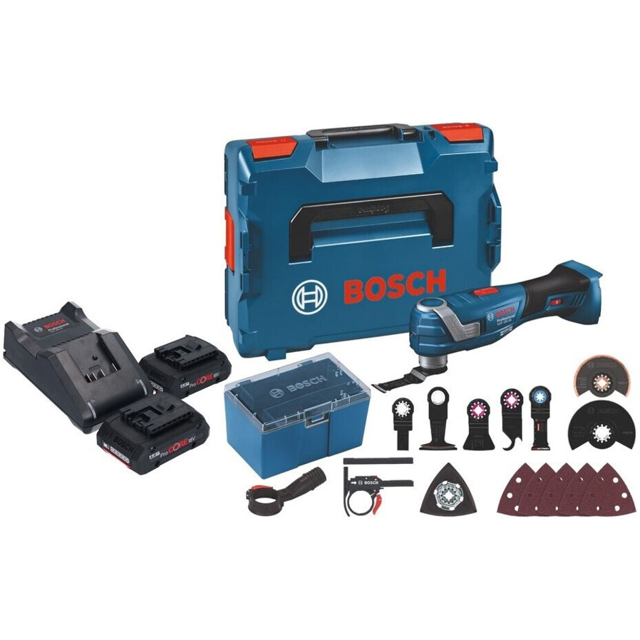 Bosch GOP 18V-34 Multifunktionswerkzeug Set - 2x 4,0 Ah ProCore, Ladegerät, L-Boxx & 17tlg. Zubehör